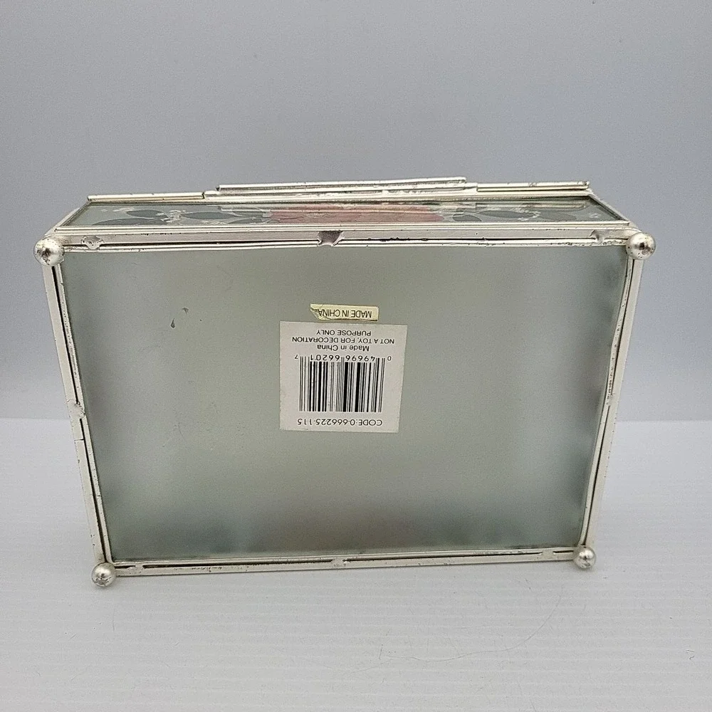 Vintage Glass Jewelry Trinket Photo Box w/ Colorful Beads On Wire